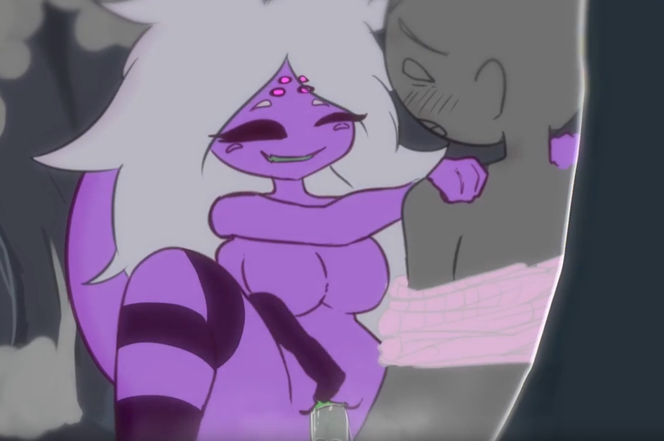 Spider hoe rides a stick mans stick in a cave